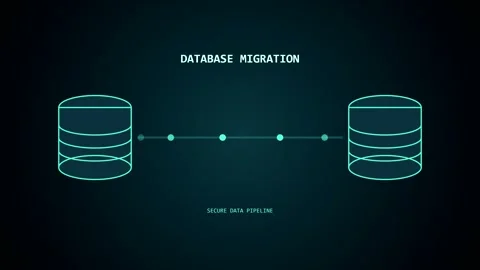 Cinematic animation of database migration and data transfer Video stock 347391011