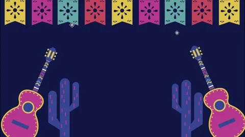 Cinematic animation featuring mexican festive guitar music theme and colorf.. Video stock 338817331