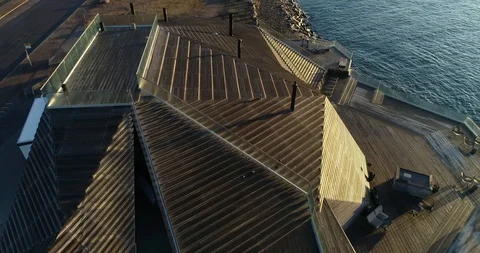 Cinematic architecture aerial view of building Löyly, Loyly. Helsinki Finland Stock Footage 105461853