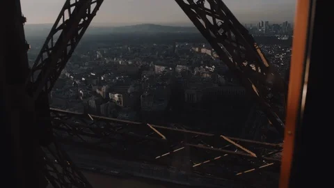 Cinematic background view from inside glass elevator moving upwards to Paris Stock Footage 121272559