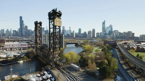 Cinematic Bird's Eye View of Ping Tom Memorial Park in Chicago, Illinois [4K] Stock Footage 110543737