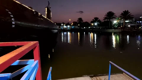 Cinematic  Blue Hour View of Night Reflections on Water Stock Footage 341322356
