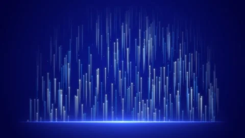 Cinematic Blue Vertical Light Rays and Sparkling Particle Trails on Dark Blue Stock-Footage 346861776