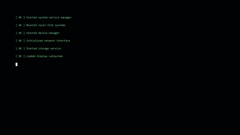 Cinematic boot sequence loading screen with code on dark screen Stock Footage 347394113