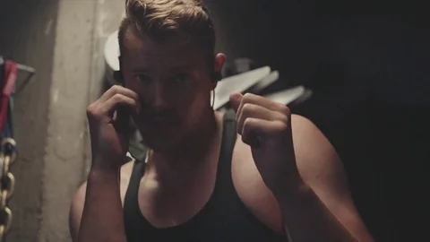 Cinematic boxer shadow boxing Stock Footage 76725248