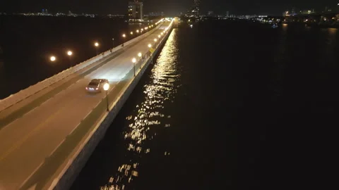 Cinematic bridge shot with lights Stock Footage 280774947