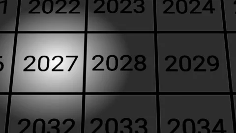 A cinematic camera animation toward the year 2027 highlighted 스톡 동영상 332856206