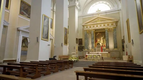 Cinematic camera movement inside Vilnius Cathedral Stock Footage 333451930