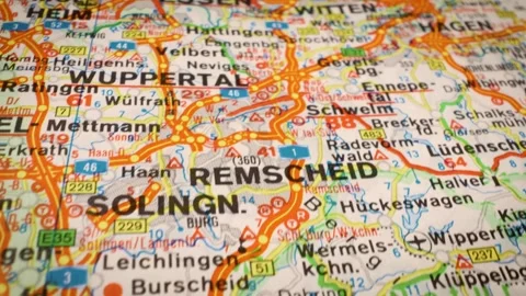 Cinematic camera movement over road map of Germany focusing on Dortmund location 스톡 동영상 332798463