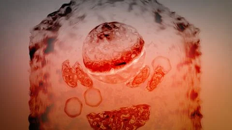 Cinematic Cell Nucelus Membrane and Mitochondria - Red Color Grade 2 00000 Stock Illustration