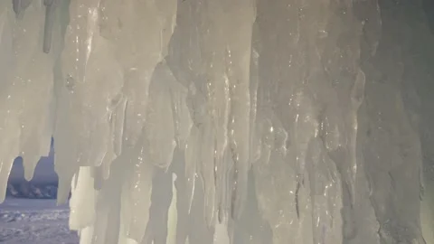 Cinematic clean icicles, sharp ice. Baikal lake Siberia winter nature landmark   Stock Footage 165663720