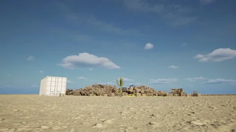 Cinematic close-up of a cactus against the backdrop of a desert landfill. A Stock Footage 271010946