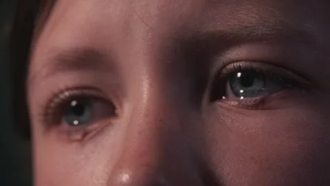Cinematic Close-Up of Crying Blue Eyes Stock Footage 335242532