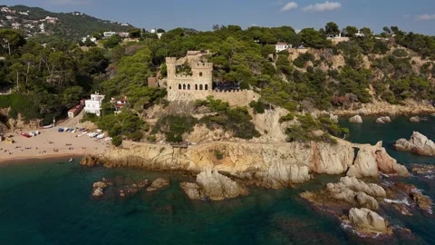 Cinematic close-up drone shot of ancient fortress on cliff Stock Footage 321345880
