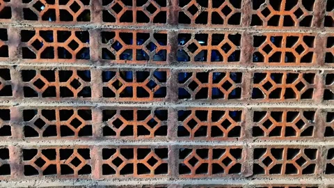 Cinematic close up footage of a uniquely patterned brick wall 動画素材 331302641