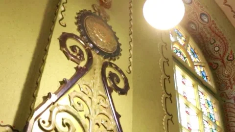 Cinematic Close-Up of Gilded Wall Sconce and Stucco Relief in Historic City Hall Stock-Footage 330369422