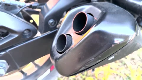 Cinematic Close-Up of Motorcycle Engine and Exhaust Details Stock Footage 341675807