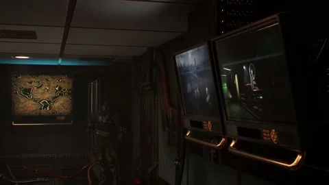 Cinematic command: robots and cyborgs in advanced control center Stock Footage 138183290