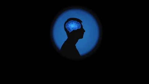 Cinematic conceptual visualization of AI chip in a man's brain silhouette Stock Footage 334629861