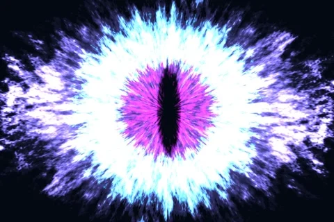 Cinematic dark occult eye backdrop loop with purple and sky blue from space.. Stock Footage 339267839