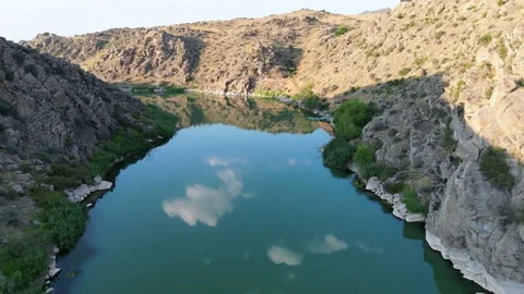Cinematic Deep Inside Above The Water 4K Aerial Drone Footage of River &amp; Valley Stock Footage 204816638