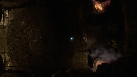 A cinematic dialogue scene between the hero and the priest of the temple 01 Vídeos de archivo 235735313