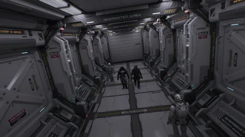 Cinematic dialogue while walking down a sci-fi corridor 12 Stock Footage 159249987