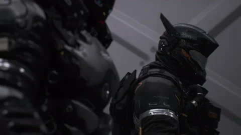 Cinematic dialogue while walking down a sci-fi corridor 19 Stock Footage 159282526
