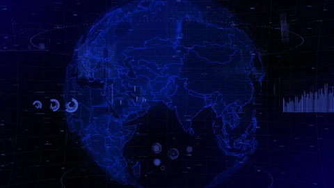 Cinematic digital globe rotating video background showcases zooming in on Video stock 268321957