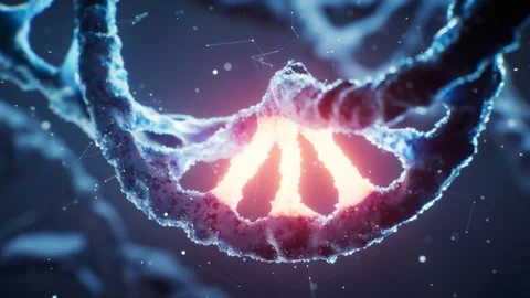 Cinematic DNA helix sequence with glowing genetic mutation and microscopic .. Stock-Footage 327342656