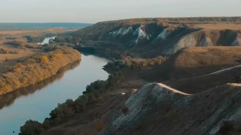 Cinematic dolly zoom effect 4k aerial view. Flying over green grassy rocky chalk Stock-Footage 96438650