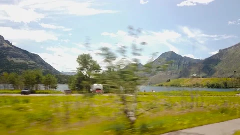 Cinematic Driving Views of Waterton National Park in Alberta Stock Footage 146540407
