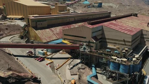Cinematic Drone Ascent Over Copper Mine Processing Facilities Stock Footage 337442062