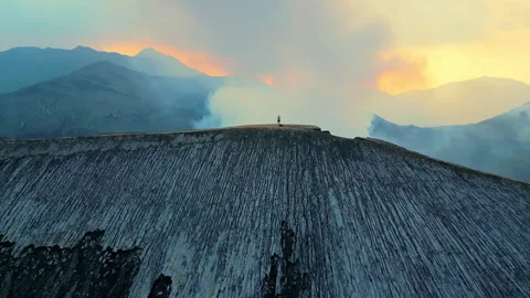 Cinematic Drone Flight Over Active Indonesian Volcano 4K UHD Видео 339297872