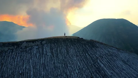 Cinematic Drone Flight Over Active Indonesian Volcano 4K UHD Stock Footage 339364400