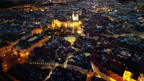 Cinematic drone flight over the architecture of the old town of Prague Stock Footage 256690873