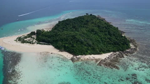 Cinematic Drone Flight Over Deserted Paradise Island 4K UHD Видео 338163599