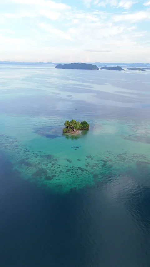 Cinematic Drone Flight Over Deserted Paradise Island 4K UHD Video stock 338203968