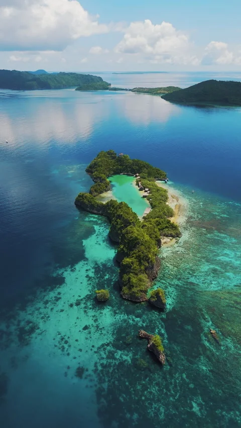 Cinematic Drone Flight Over Hidden Lagoon Rufas Island 4K UHD Video stock 346752873