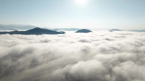 Cinematic Drone Flight Over Mountain Peaks Above a Sea of Clouds in Chiang Mai Stock Footage 345623118