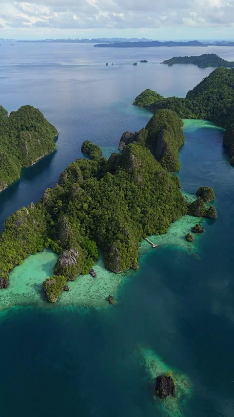 Cinematic Drone Flight Over Remote Misool Coastline 4K UHD Vídeos de archivo 336639756