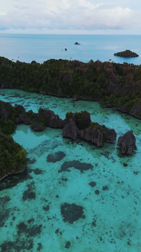 Cinematic Drone Flight Over Remote Misool Coastline 4K UHD 動画素材 336713336