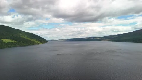 Cinematic Drone Flight over Vast Loch Ness Lake in Scotland Stock Footage 330664852