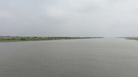 Cinematic Drone Flight Over Wide Tropical River and Sandbars Stock Footage 334050256