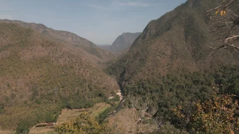 Cinematic drone flight through mountains in Northern Thailand, scenic landscape 스톡 동영상 334654428
