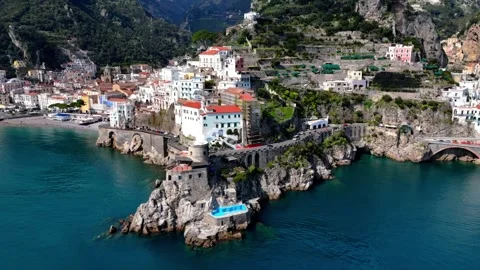 Cinematic drone flyby of dramatic Amalfi Coast cliffs and sea Stock Footage 323817055