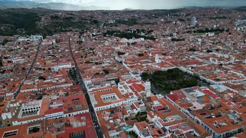 Cinematic drone flyover over the central Plaza de Armas in the constitutional Stock Footage 341316413