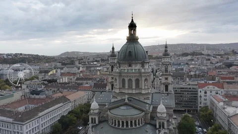 Cinematic drone footage of Budapest with overcast sky Stock Footage