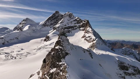 Cinematic drone footage of the Sphinx Observatory surrounded by snow-covered Stock Footage 297179933