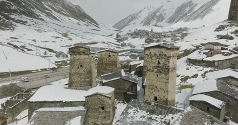 Cinematic Drone Footage of Ushguli in the Caucasus Mountains 動画素材 339283953